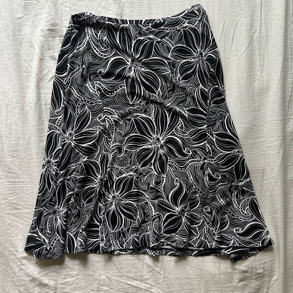 Talbots Black and White Floral Midi Skirt